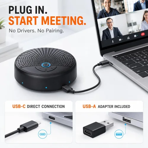 Vista 8 de Altavoz de conferencia CM300 con 10 micrófonos inalámbricos AI, 360° Pickup, rango de 65 pies, reducción de ruido, cancelación de eco, altavoz USB