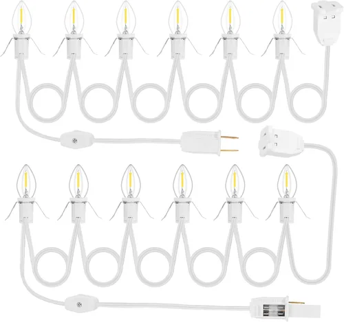 Vista 19 de Paquete de 1 cable de accesorio con 3 bombillas LED y toma de corriente de luz de pueblo de Navidad, cable de luz de molde de soplado de 7.4 pies
