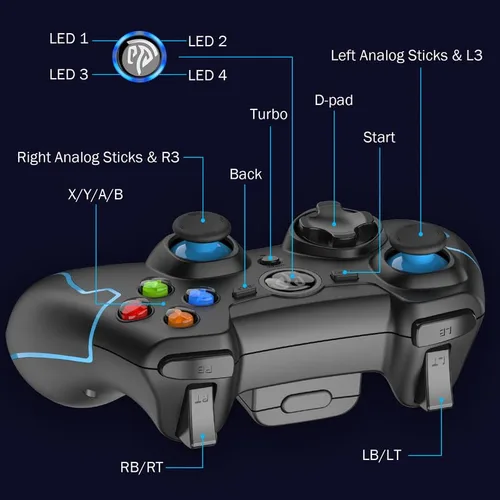Vista 5 de EasySMX 9013 Wireless Controller for PC, PS3, Android TV Box, Windows 891011, Steam Controller, Plug and Play Gaming Gamepad with Sensitive