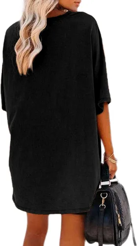 Vista 2 de Remidoo Camiseta de Gran Tamaño para Mujer con Cuello Redondo Sólido de Manga Corta Holgada de Algodón