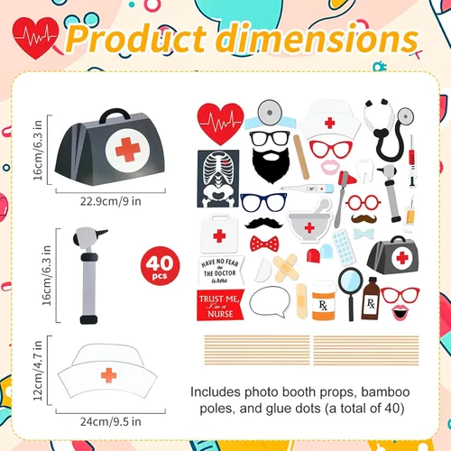 Vista 2 de Kit de 40 accesorios profesionales para cabina de fotos médicas para eventos de adultos, celebraciones de oficina dental, graduación de médico