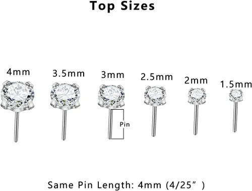 Vista 3 de FANSING Aretes de acero quirúrgico de 0.069 pulgadas a 0.15 pulgadas con 0.78 oz0.75 pulgadas0.79 pulgadas, 0.315 pulgadas, 0.394 pulgadas, 0.394