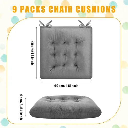 Vista 2 de Roowest Paquete de 9 cojines de asiento con lazos, antideslizantes, para cocina, oficina, comedor, sofá, muebles de patio, uso en interiores