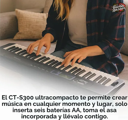 Vista 4 de Casio CT-S300 - Paquete de teclado de 61 teclas con soporte ajustable, banco, audífonos, pedal de sustain, libro de instrucciones, DVD