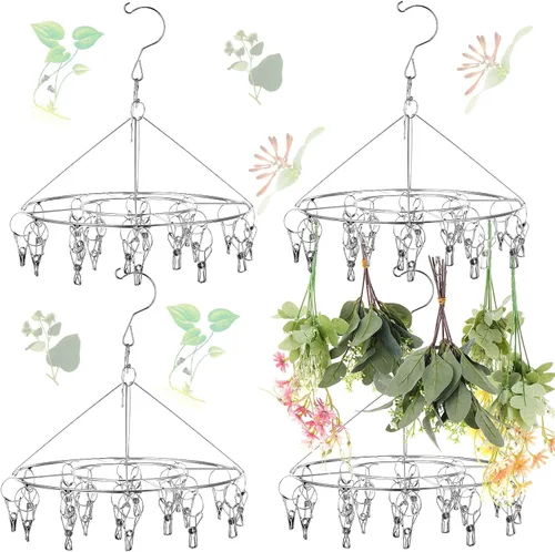 Vista 7 de Bokon 4 piezas de tendedero colgante para hierbas macramé con clip de acero inoxidable para secar hierbas, plantas de aire, especias, flores