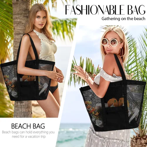 Vista 3 de hatisan Bolsa de playa de malla, bolsas de playa mejoradas para mujer, bolsa de malla, bolsa hobo, accesorios de playa