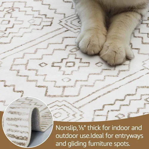 Vista 250 de jinchan Alfombra marroquí de pasillo 2x6 - Alfombra de pasillo lavable a máquina para cocina, alfombra moderna geométrica suave de pelo bajo