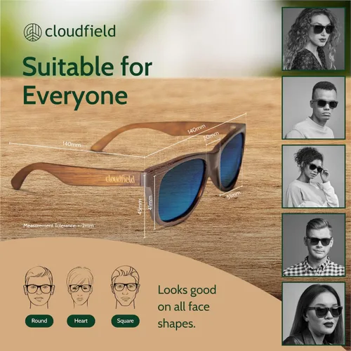 Vista 8 de Cloudfield Wood Frame Sunglasses for Men and Women with 9-Layer Polarized Lenses and Double Layer of UV Blocking Coating