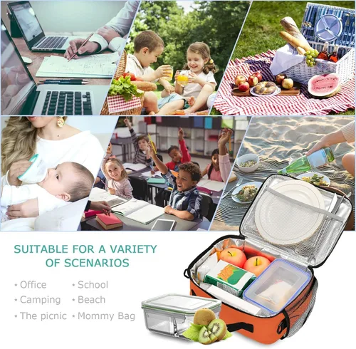 Vista 4 de Bolsa de almuerzo deportiva de motocross vintage personalizada para niños y niñas, bolsas de almuerzo personalizadas con tu nombre, lonchera aislada