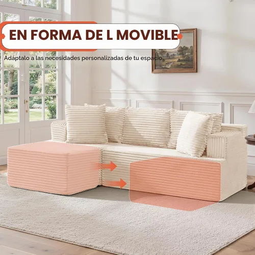 Vista 8 de Korser Sofás deshuesados para sala de estar, sofá de nube seccional con otomano, sofá en forma de L con asiento profundo de pana mullido y cómodo