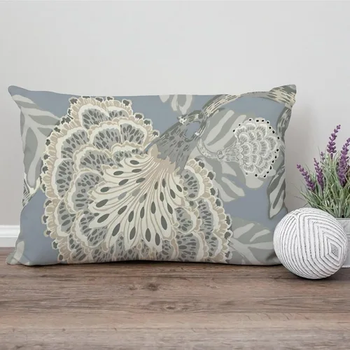 Vista 117 de ArogGeld Funda de cojín con flores verdes y blancas con flores grises y negras y hojas verdes en estilo chinoiserie, funda de almohada cuadrada