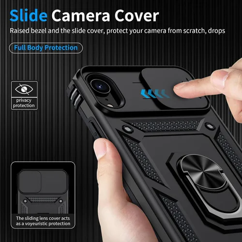 Vista 3 de Funda para iPhone XR, Funda para Teléfono iPhone XR con 2X Protectores de Pantalla HD + Cubierta Deslizante para Cámara, [Grado Militar] Funda