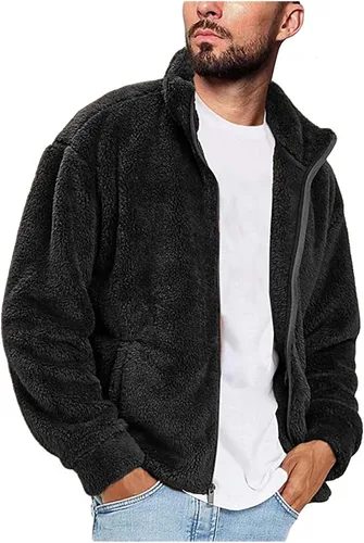 Vista 3 de LCMTWX Chaqueta térmica gruesa de invierno para hombre, de un solo pecho, solapa de color sólido, abrigo de manga larga, cárdigan de felpa