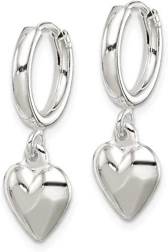 Vista 2 de Auriga Fine Jewelry Aretes de aro colgantes de plata de ley 925 con corazón abombado (L-0.984in, W-0.984in), regalo para mujer, Metal, No es una