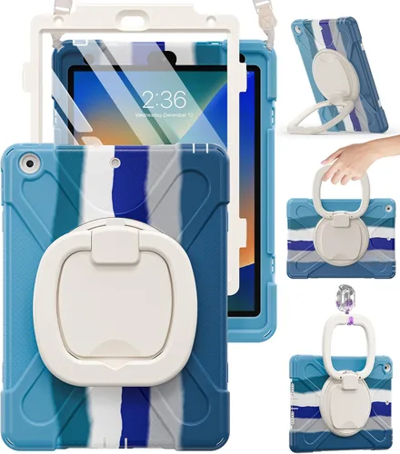 Vista 14 de BRAECN Funda para iPad de 9ª/8ª/7ª generación, resistente funda de silicona apta para niños con soporte plegable/asa para lápices, correa de hombro