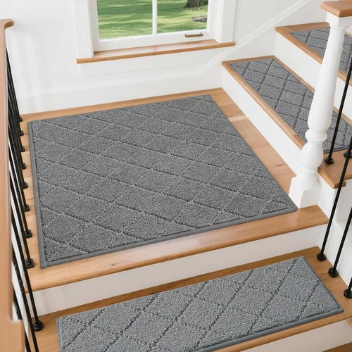 Vista 23 de COSY HOMEER - Alfombra antideslizante para escaleras, para interiores y escalones de madera, para niños y perros, 100 % poliéster, base de Beige