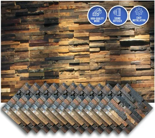 Vista 20 de Arrowzoom 1 Panel de arte de pared de madera de Finlandia de alto grado estilo bloque estético Difusor de sonido acústico STC 27 Home Studio