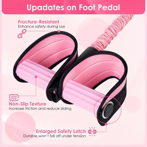 Vista 3 de Pedal Resistance Bands with Handles Working Out Exercise Equipment for Legs gris-rosa