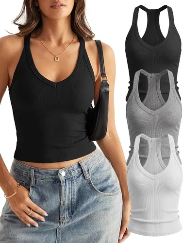 Vista 12 de Camiseta sin mangas para mujer RibKnit Racerback Cami Slim Fit Elástica