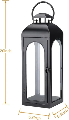 Vista 9 de Bdor Farol de vela de metal y vidrio templado de 20 pulgadas - Linterna premium para exteriores, faroles decorativos con diseño hecho a mano