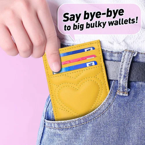 Vista 2 de Tarjetero de cuero acolchado para mujer cartera pequeña (amarillo)