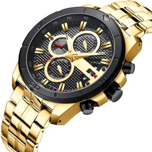 Vista 2 de FANMIS Relojes de lujo para hombre, reloj de pulsera analógico de cuarzo de acero inoxidable impermeable