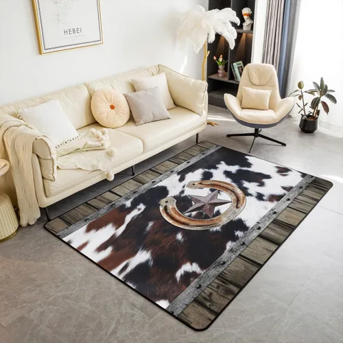 Vista 8 de Erosebridal Alfombra de vaquero occidental de 3 x 5, alfombra de caballo de toro para niños y hombres, alfombra azteca bohemia que no se desprende