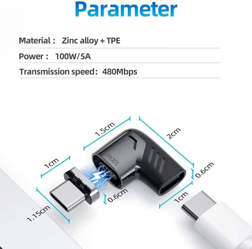 Vista 7 de BoxWave Adaptador compatible con GameSir X2 (versión Bluetooth), adaptador de ángulo MagnetoSnap PD, conector de carga magnético, protector