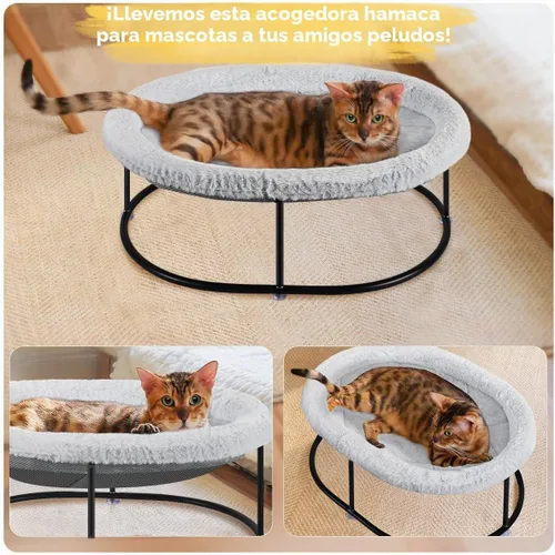 Vista 6 de Zoratoo Hamaca elevada para gatos de interior, cama mullida y cálida para gatos con funda de cama desmontable, cama portátil para mascotas elevada